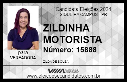 Candidato ZILDINHA MOTORISTA 2024 - SIQUEIRA CAMPOS - Eleições