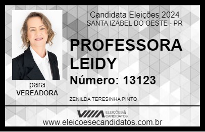 Candidato PROFESSORA LEIDY 2024 - SANTA IZABEL DO OESTE - Eleições