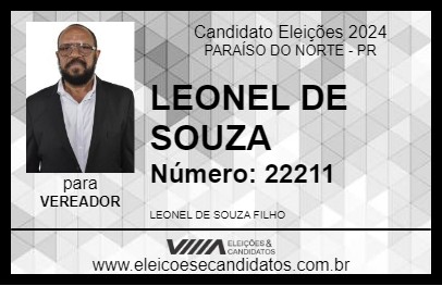 Candidato LEONEL DE SOUZA 2024 - PARAÍSO DO NORTE - Eleições