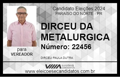 Candidato DIRCEU DA METALURGICA 2024 - PARAÍSO DO NORTE - Eleições