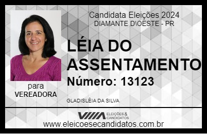 Candidato LÉIA DO ASSENTAMENTO 2024 - DIAMANTE D\OESTE - Eleições