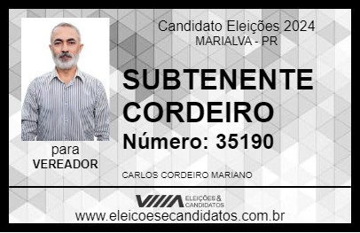 Candidato SUBTENENTE CORDEIRO 2024 - MARIALVA - Eleições