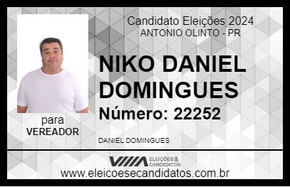 Candidato NIKO DANIEL DOMINGUES 2024 - ANTONIO OLINTO - Eleições