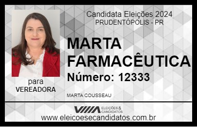 Candidato MARTA FARMACÊUTICA 2024 - PRUDENTÓPOLIS - Eleições