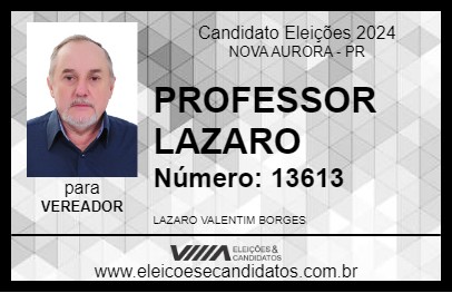 Candidato PROFESSOR LAZARO 2024 - NOVA AURORA - Eleições