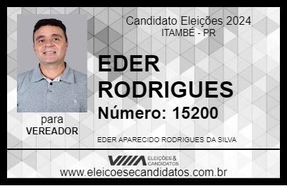 Candidato EDER RODRIGUES 2024 - ITAMBÉ - Eleições