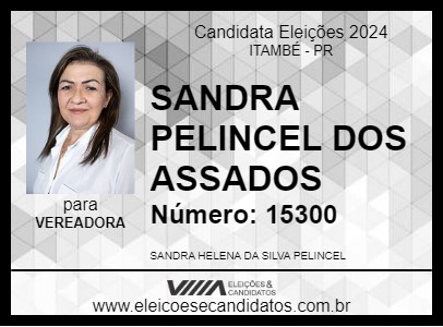 Candidato SANDRA PELINCEL DOS ASSADOS 2024 - ITAMBÉ - Eleições