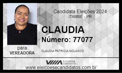 Candidato CLAUDIA 2024 - ITAMBÉ - Eleições