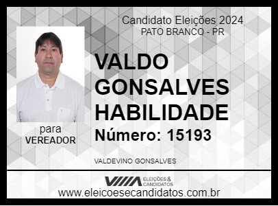 Candidato VALDO GONSALVES HABILIDADE 2024 - PATO BRANCO - Eleições