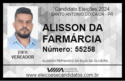 Candidato ALISSON DA FARMÁRCIA 2024 - SANTO ANTONIO DO CAIUÁ - Eleições