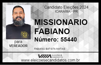 Candidato MISSIONARIO FABIANO 2024 - ICARAÍMA - Eleições