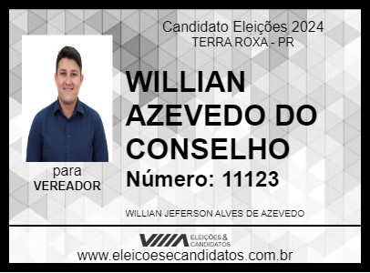 Candidato WILLIAN AZEVEDO 2024 - TERRA ROXA - Eleições