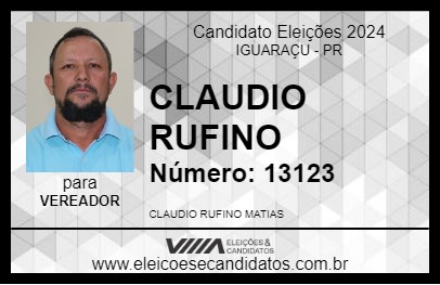 Candidato CLAUDIO RUFINO 2024 - IGUARAÇU - Eleições