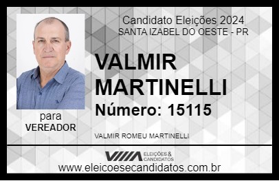 Candidato VALMIR MARTINELLI 2024 - SANTA IZABEL DO OESTE - Eleições