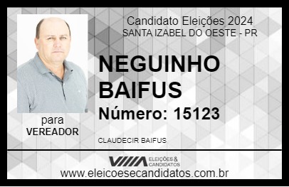 Candidato NEGUINHO BAIFUS 2024 - SANTA IZABEL DO OESTE - Eleições