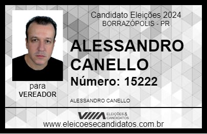 Candidato ALESSANDRO CANELLO 2024 - BORRAZÓPOLIS - Eleições