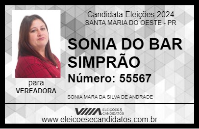 Candidato SONIA DO BAR SIMPRÃO 2024 - SANTA MARIA DO OESTE - Eleições