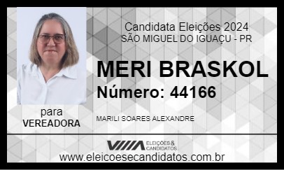 Candidato MERI BRASKOL 2024 - SÃO MIGUEL DO IGUAÇU - Eleições