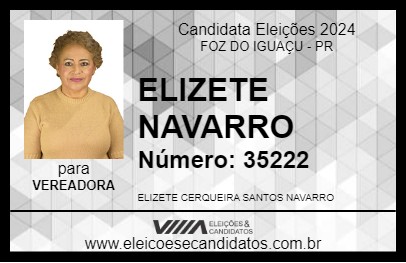 Candidato ELIZETE NAVARRO 2024 - FOZ DO IGUAÇU - Eleições