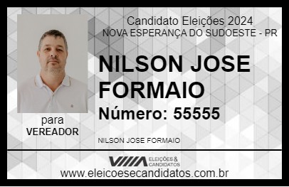 Candidato NILSON FORMAIO 2024 - NOVA ESPERANÇA DO SUDOESTE - Eleições