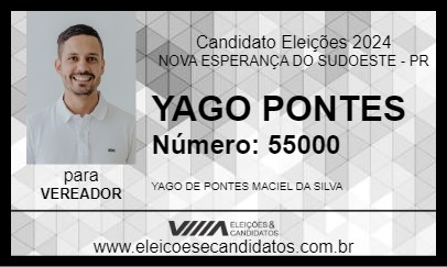 Candidato YAGO PONTES 2024 - NOVA ESPERANÇA DO SUDOESTE - Eleições