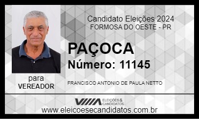 Candidato PAÇOCA 2024 - FORMOSA DO OESTE - Eleições