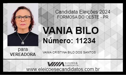 Candidato VANIA BILO 2024 - FORMOSA DO OESTE - Eleições