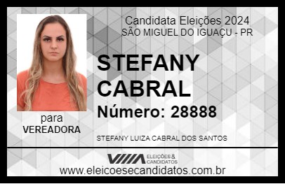 Candidato STEFANY CABRAL 2024 - SÃO MIGUEL DO IGUAÇU - Eleições