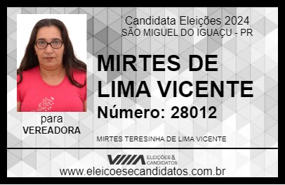 Candidato MIRTES TERESINHA 2024 - SÃO MIGUEL DO IGUAÇU - Eleições