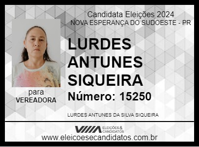 Candidato LURDES SIQUEIRA LURDINHA 2024 - NOVA ESPERANÇA DO SUDOESTE - Eleições