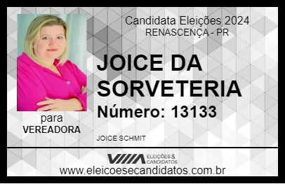 Candidato JOICE DA SORVETERIA 2024 - RENASCENÇA - Eleições