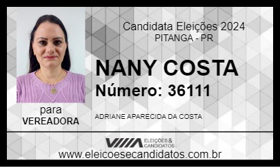 Candidato ADRIANE COSTA 2024 - PITANGA - Eleições