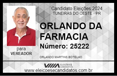 Candidato ORLANDO DA FARMACIA 2024 - TUNEIRAS DO OESTE - Eleições