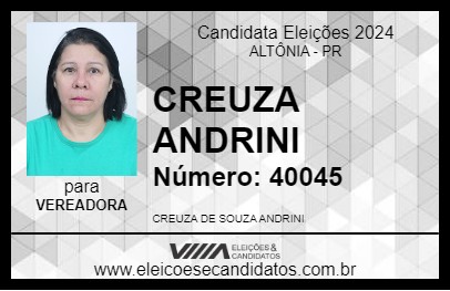 Candidato CREUZA ANDRINI 2024 - ALTÔNIA - Eleições