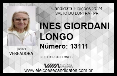 Candidato INES GIORDANI LONGO 2024 - SALTO DO LONTRA - Eleições