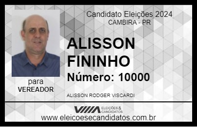 Candidato ALISSON FININHO 2024 - CAMBIRA - Eleições