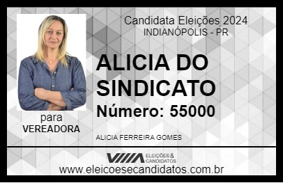 Candidato ALICIA DO SINDICATO 2024 - INDIANÓPOLIS - Eleições