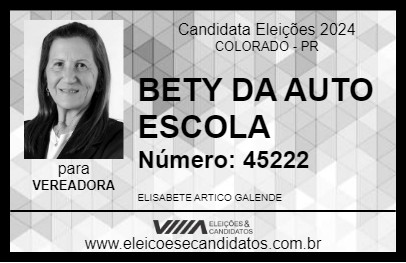 Candidato BETY DA AUTO ESCOLA 2024 - COLORADO - Eleições