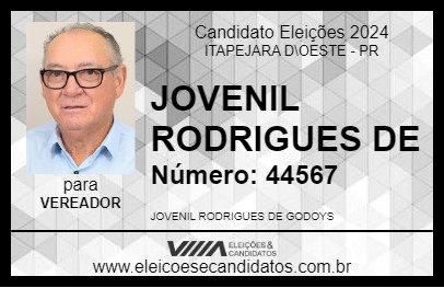 Candidato JOVENIL RODRIGUES DE 2024 - ITAPEJARA D\OESTE - Eleições