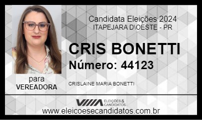 Candidato CRIS BONETTI 2024 - ITAPEJARA D\OESTE - Eleições