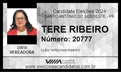 Candidato TERE RIBEIRO 2024 - SANTO ANTÔNIO DO SUDOESTE - Eleições