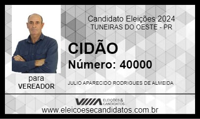 Candidato CIDÃO 2024 - TUNEIRAS DO OESTE - Eleições