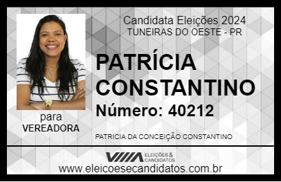 Candidato PATRÍCIA CONSTANTINO 2024 - TUNEIRAS DO OESTE - Eleições