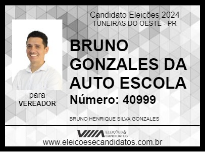 Candidato BRUNO GONZALES DA AUTO ESCOLA 2024 - TUNEIRAS DO OESTE - Eleições