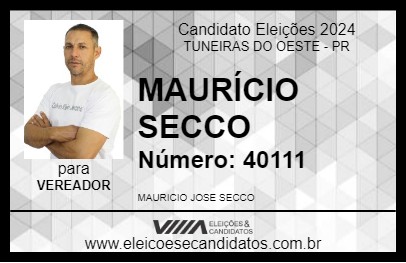 Candidato MAURÍCIO SECCO 2024 - TUNEIRAS DO OESTE - Eleições