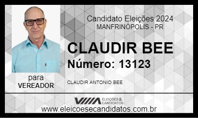 Candidato CLAUDIR BEE 2024 - MANFRINÓPOLIS - Eleições