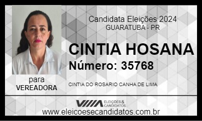 Candidato CINTIA HOSANA 2024 - GUARATUBA - Eleições