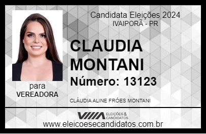 Candidato CLAUDIA MONTANI 2024 - IVAIPORÃ - Eleições