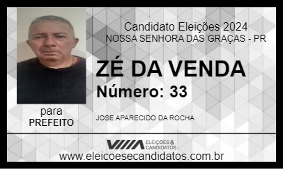 Candidato ZÉ DA VENDA 2024 - NOSSA SENHORA DAS GRAÇAS - Eleições