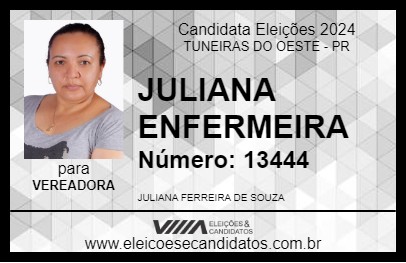 Candidato JULIANA ENFERMEIRA 2024 - TUNEIRAS DO OESTE - Eleições